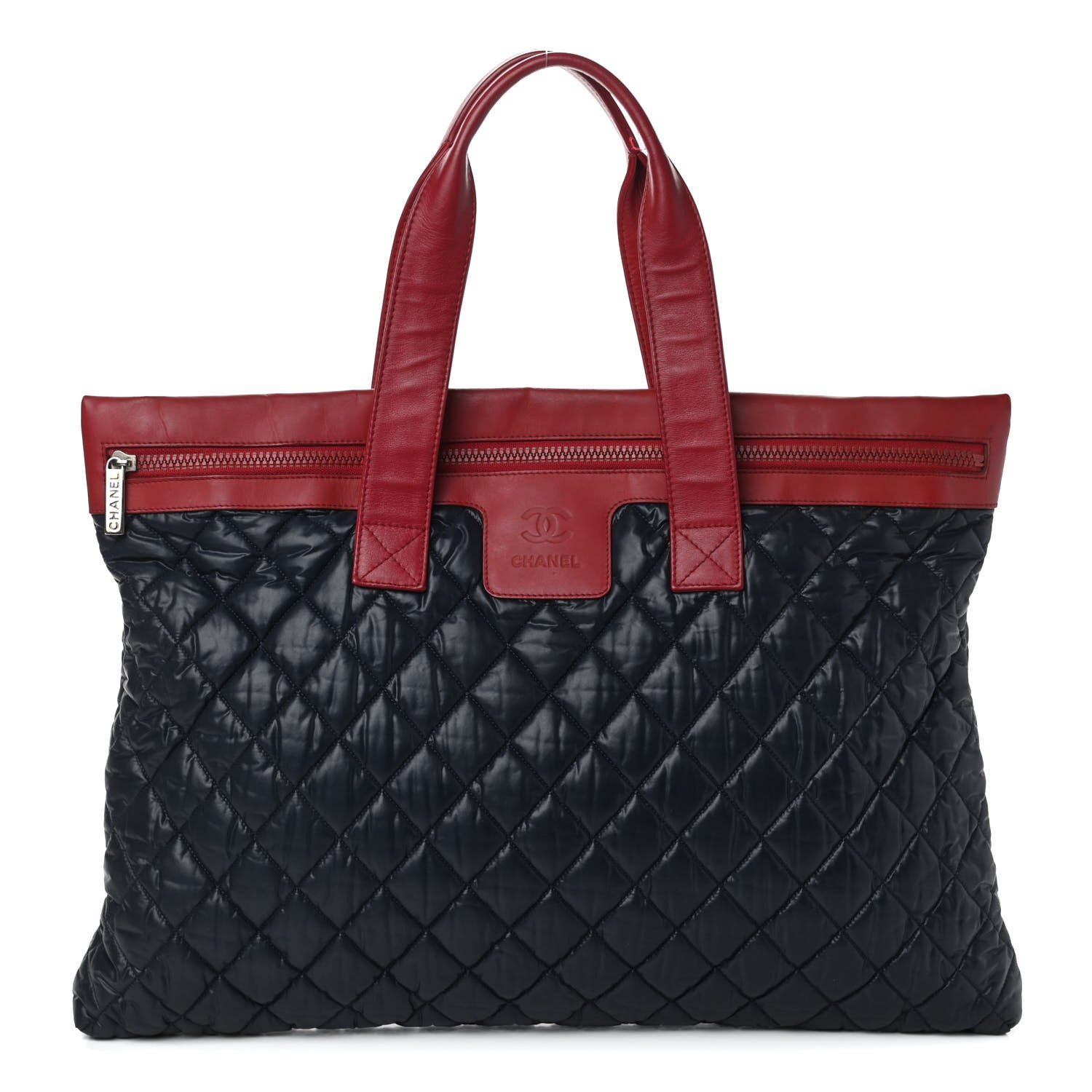 Chanel Nylon Quilted Coco Cocoon Flat Tote Navy Red 1 of 10