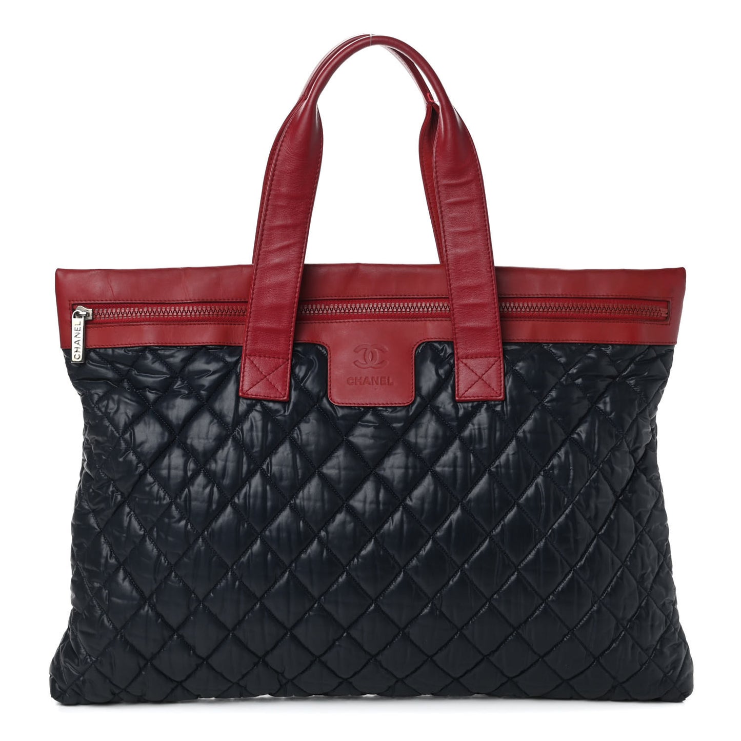 Nylon Quilted Coco Cocoon Flat Tote Navy Red