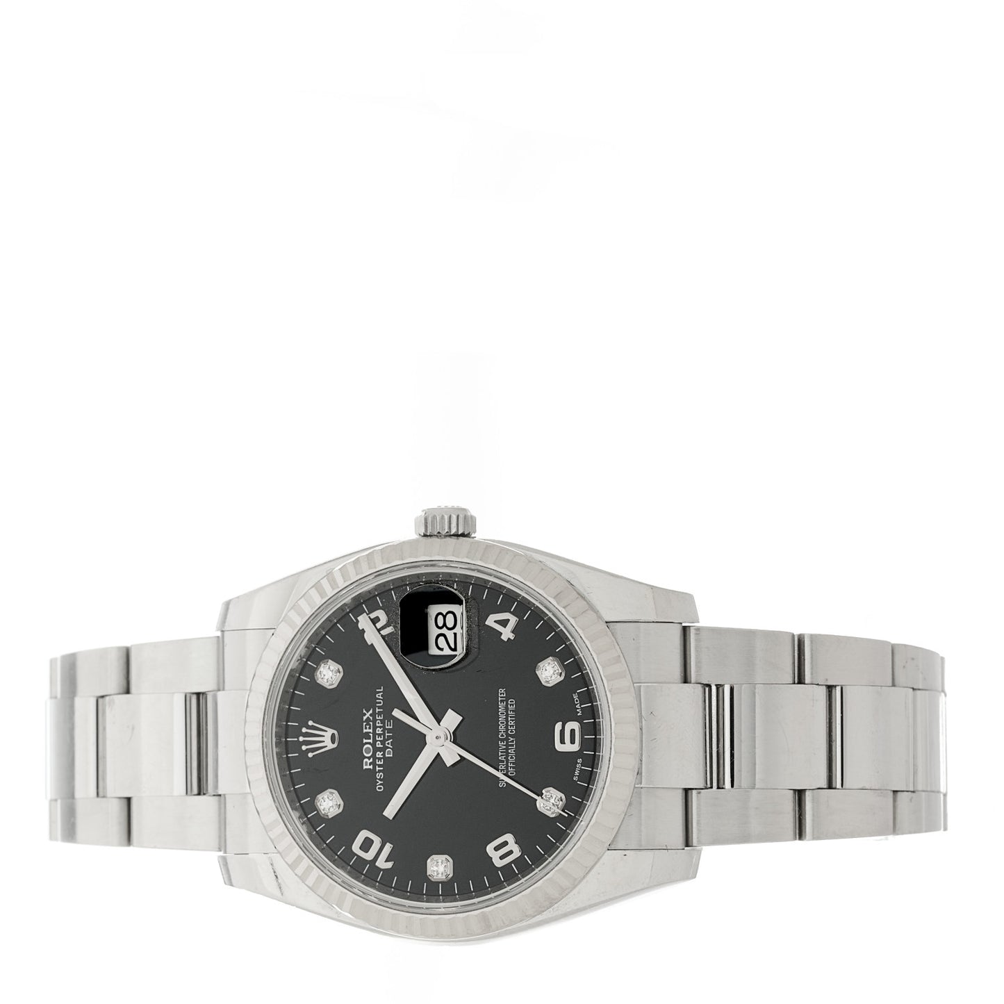 Stainless Steel 18K White Gold Diamond 34mm Oyster Perpetual Date Watch Black 115234