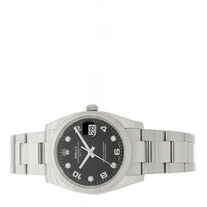 Rolex Stainless Steel 18K White Gold Diamond 34mm Oyster Perpetual Date Watch Black 115234 2 of 4