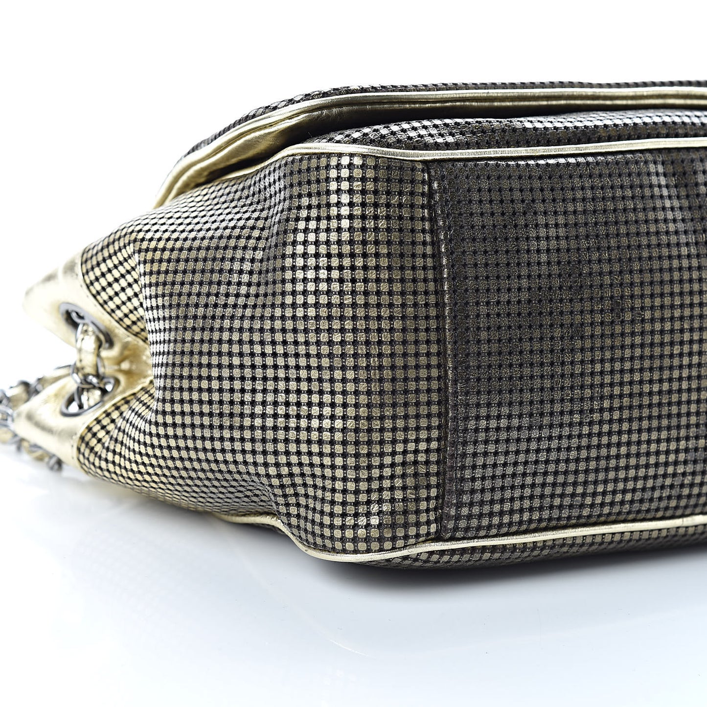Metallic Lambskin Perforated Hollywood Accordion Flap Bag Gold