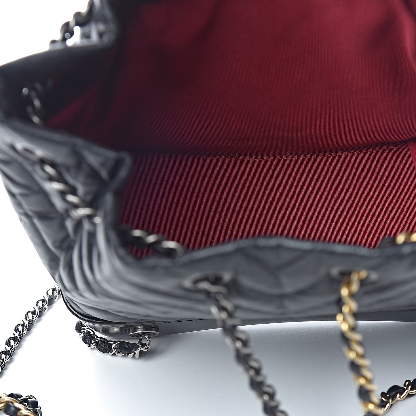Aged Calfskin Chevron Quilted Small Gabrielle Backpack Black