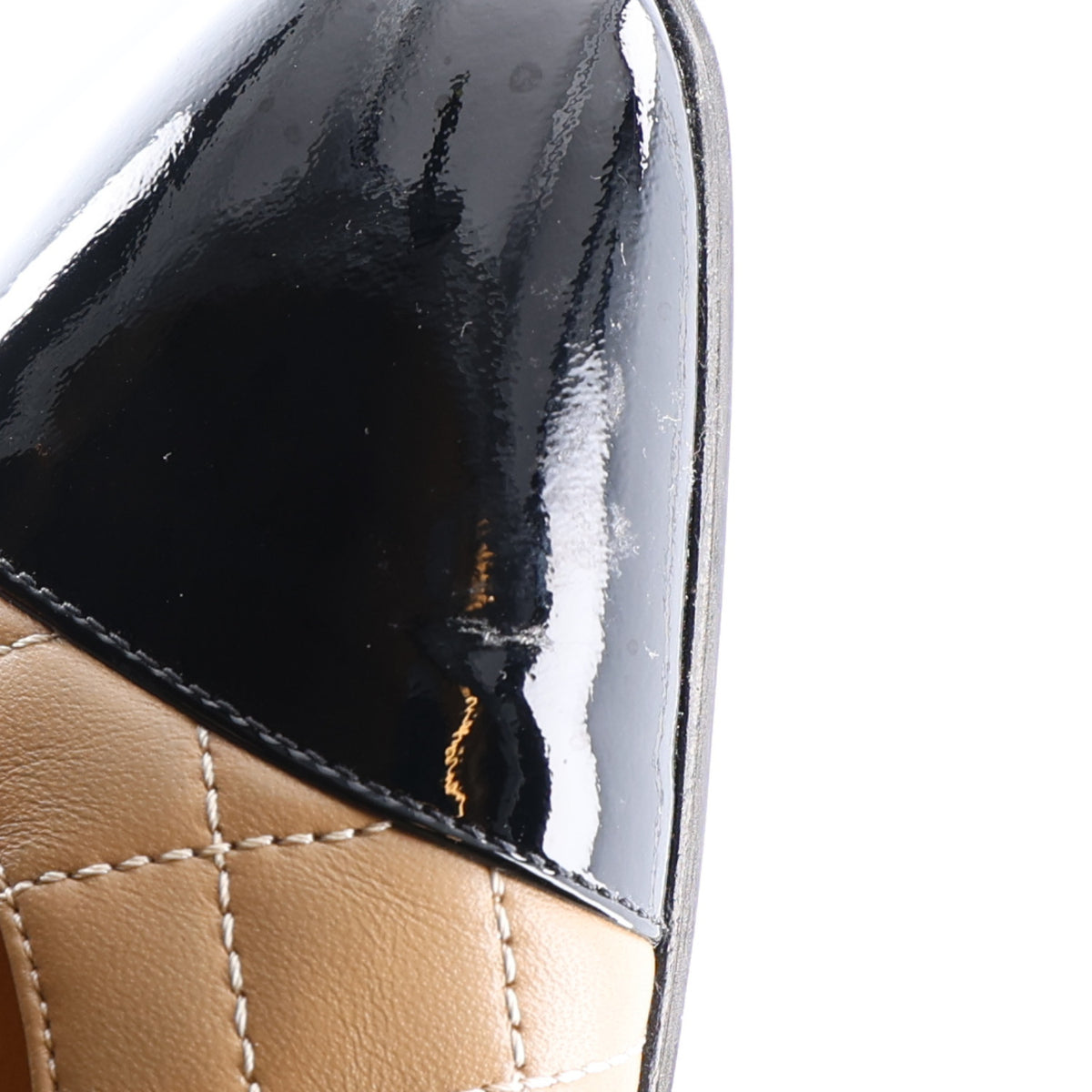 Chanel Lambskin Patent Calfskin Quilted Cap Toe CC Slingback Pumps 38.5 Beige Black 13 of 13