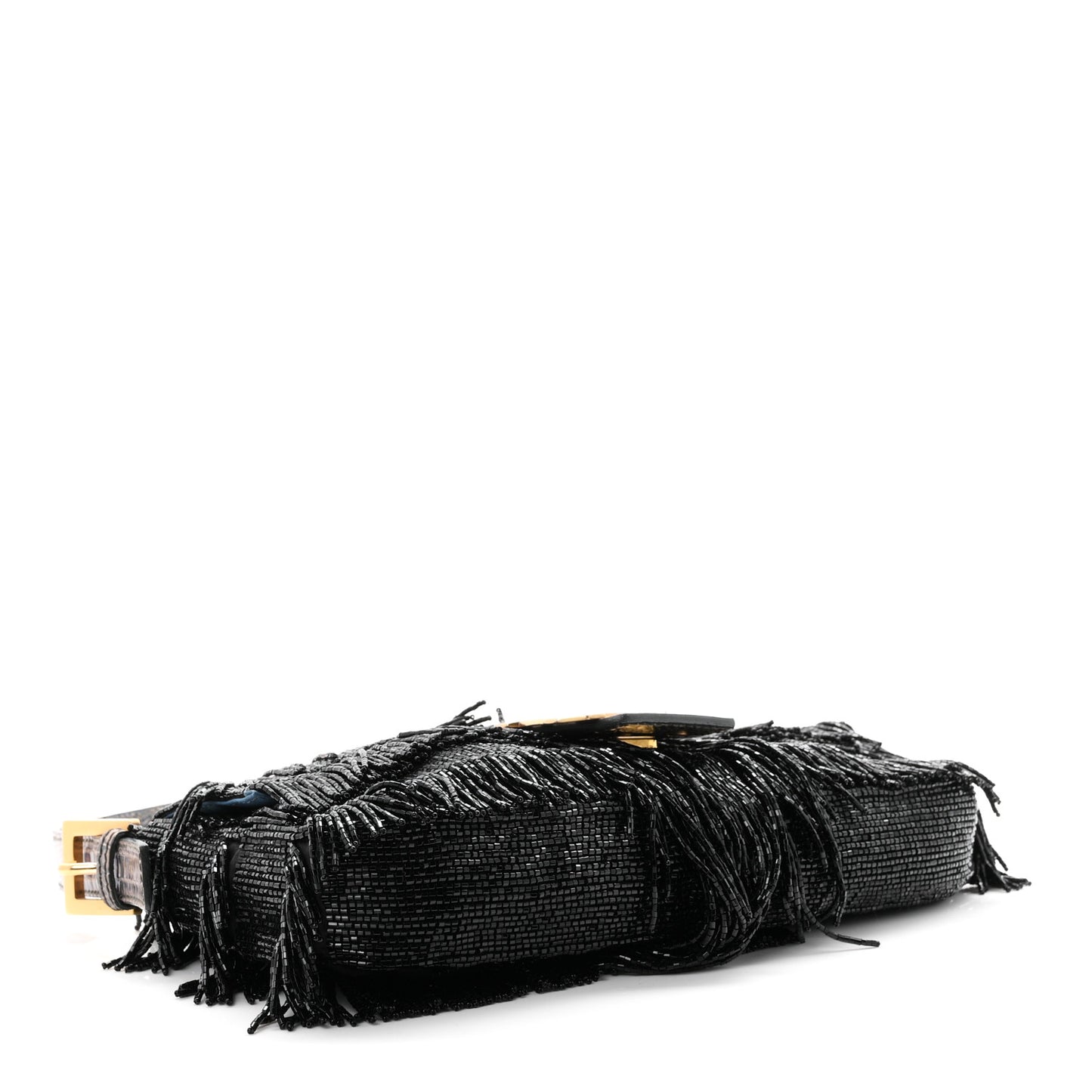 Iridescent Lizard Beaded Fringe Baguette Black