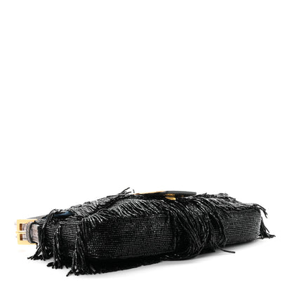 Fendi Iridescent Lizard Beaded Fringe Baguette Black 4 of 9