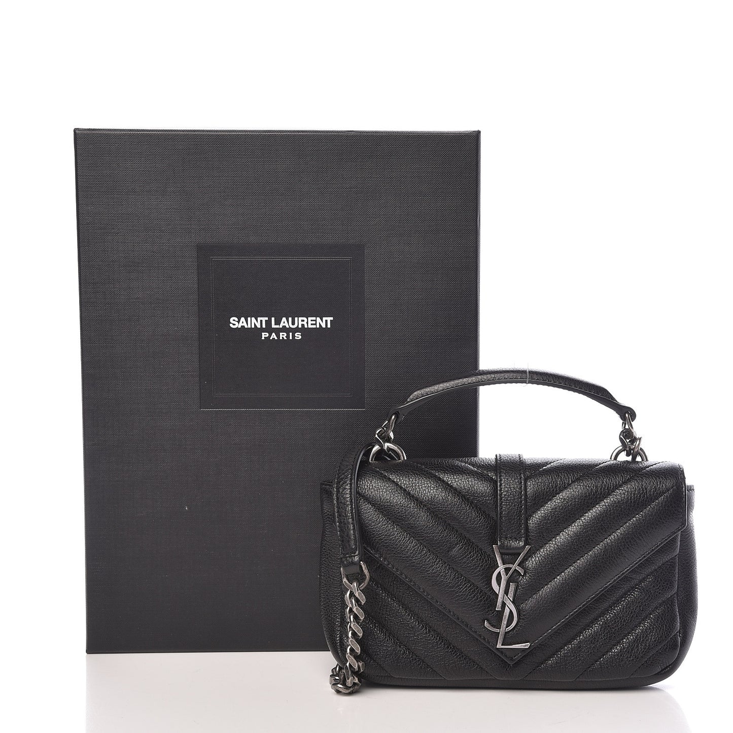 Sheepskin Matelasse Chevron Monogram College Chain Wallet Black