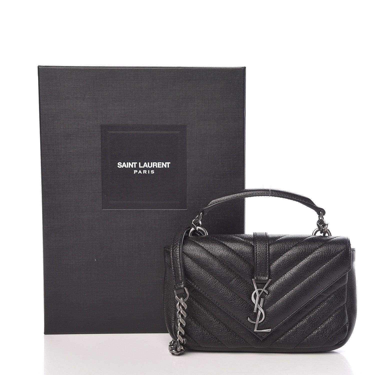 Saint Laurent Sheepskin Matelasse Chevron Monogram College Chain Wallet Black 12 of 12