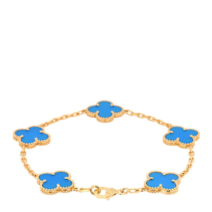 Van Cleef & Arpels 18K Yellow Gold Blue Agate 5 Motifs Vintage Alhambra Bracelet 2 of 5