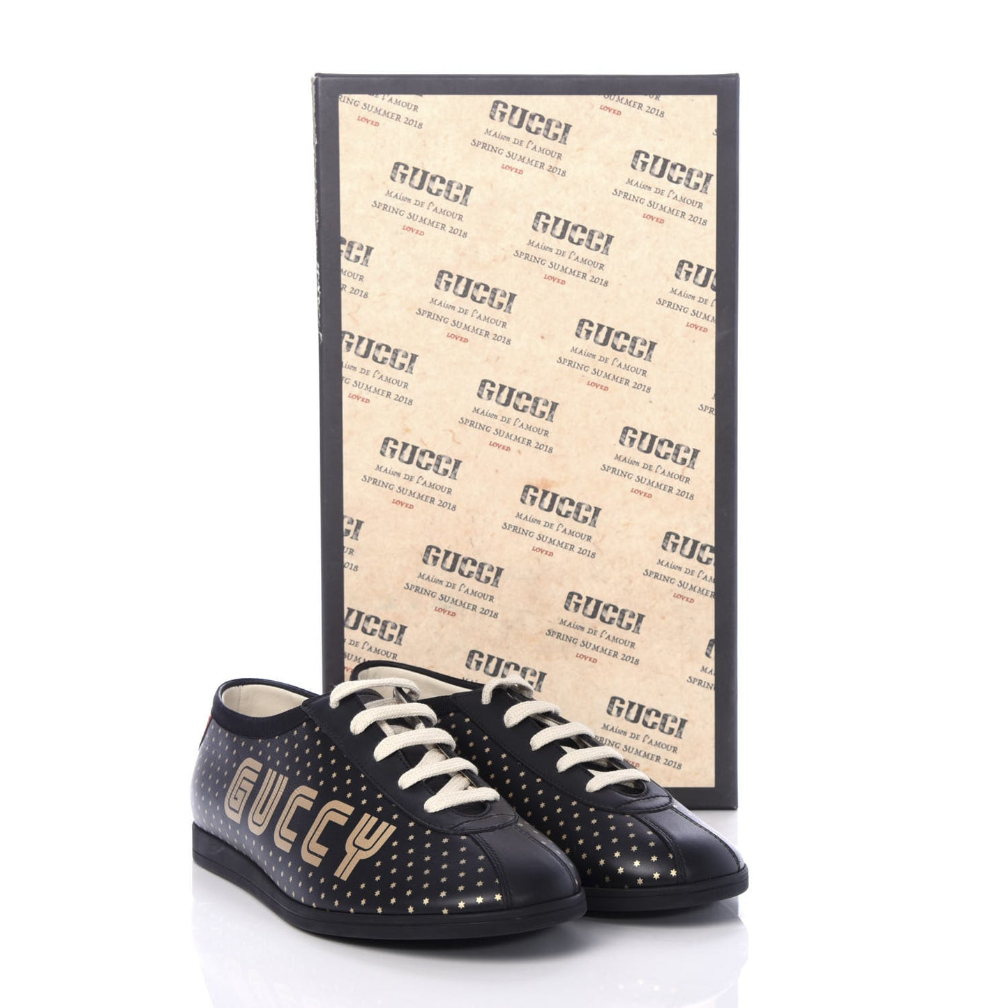 X SEGA Calfskin Guccy Mens Falacer Sneakers 6 Black