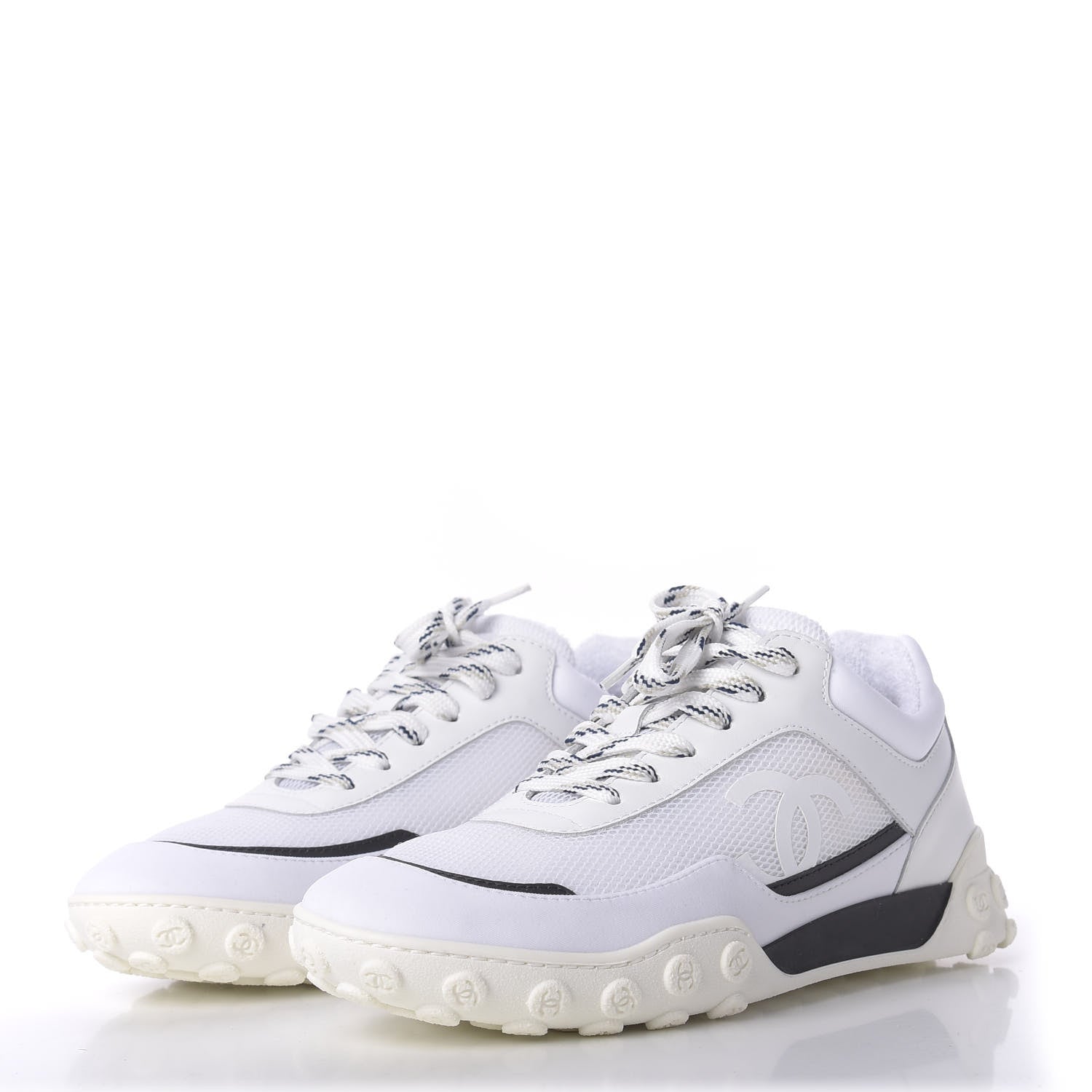 Chanel Calfskin Mesh Lycra Womens Logo Sneakers 38 White 3 of 10