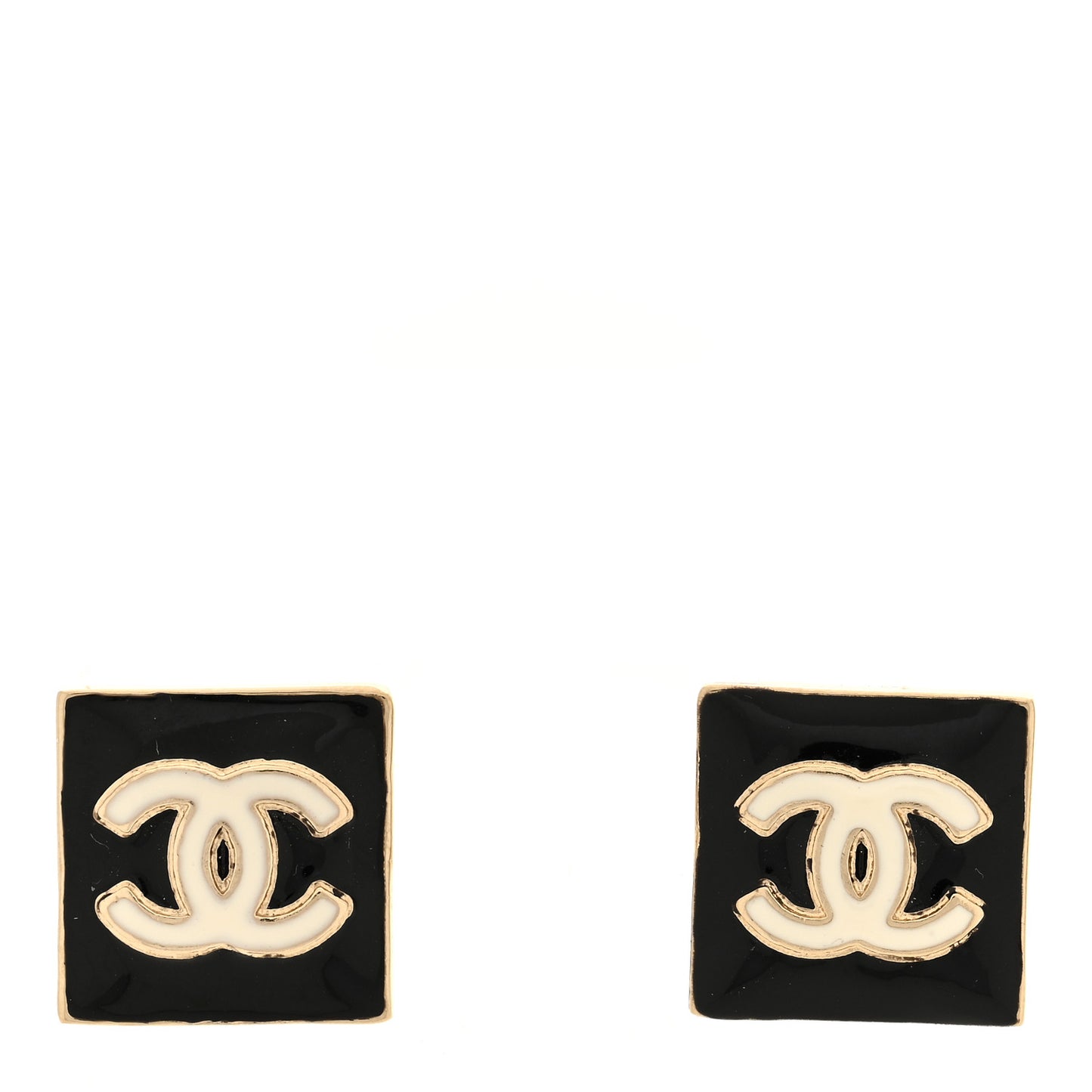 Enamel CC Square Earrings Black White