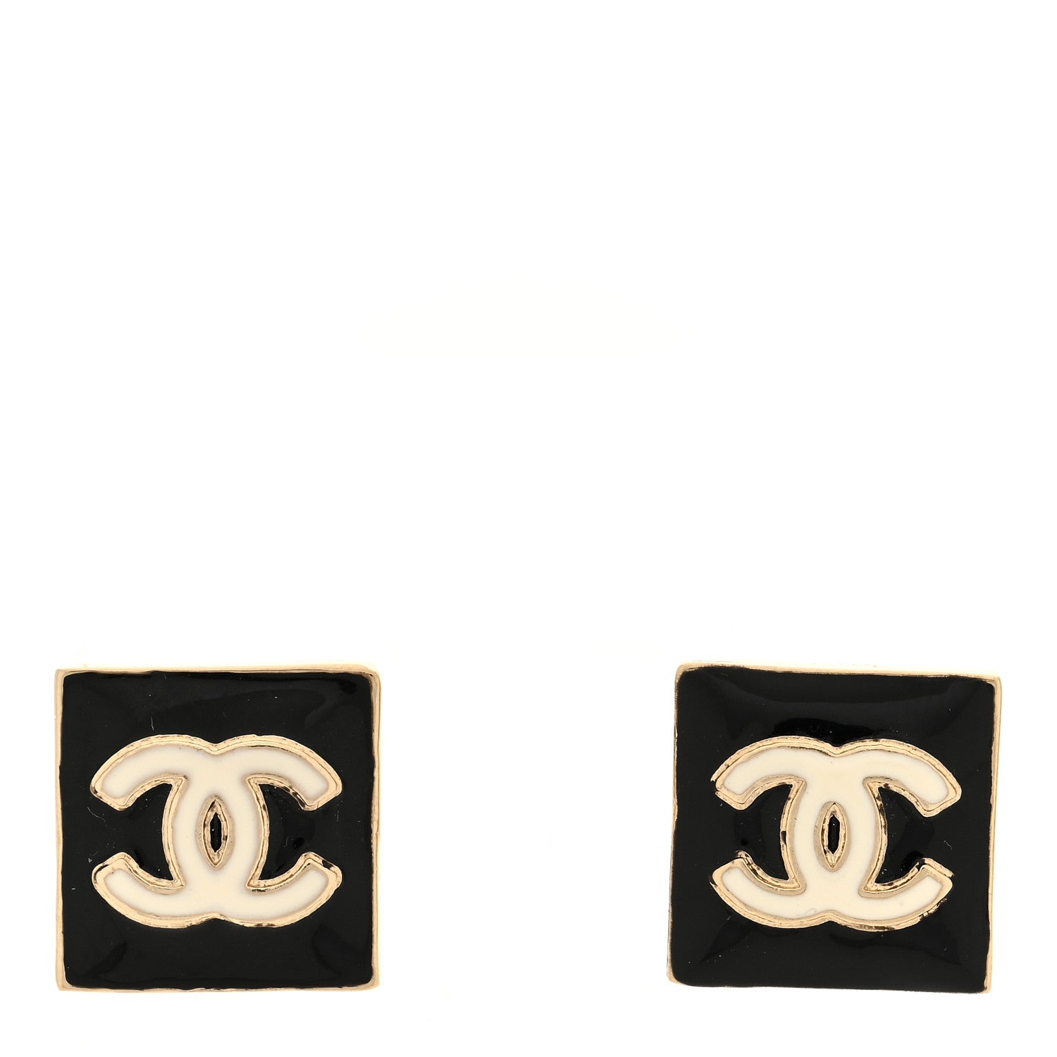 Chanel Enamel CC Square Earrings Black White 1 of 5