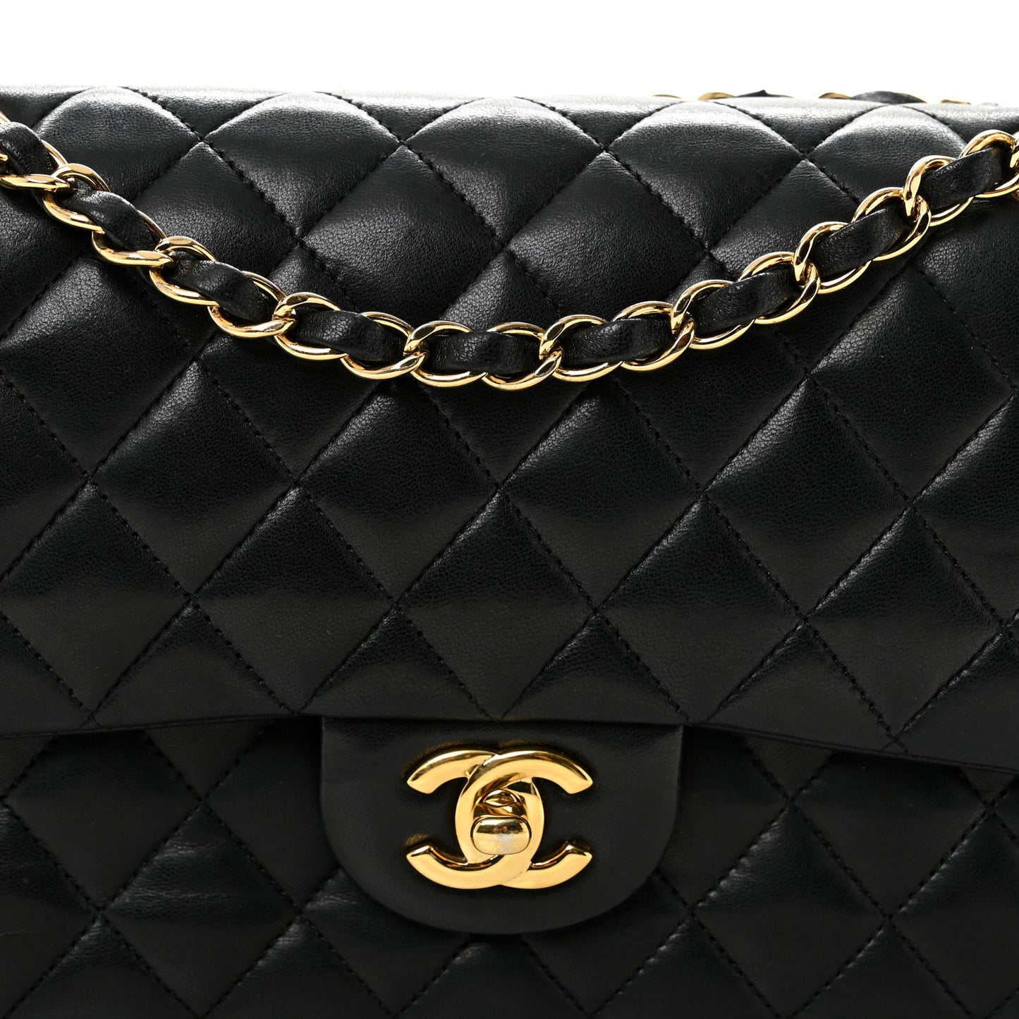 Lambskin Quilted Medium Double Flap Black