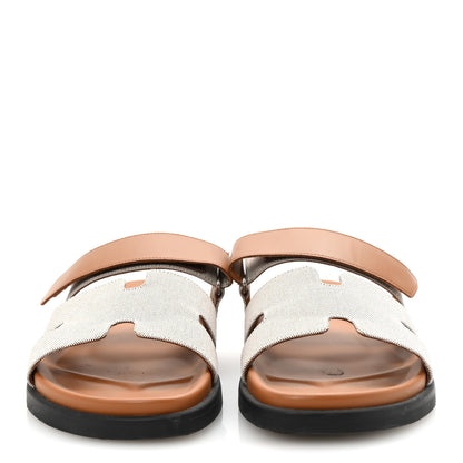 Hermes Toile De Coton Veau Lisse Mens Chypre Sandals 42 Prunoir Naturel 3 of 10