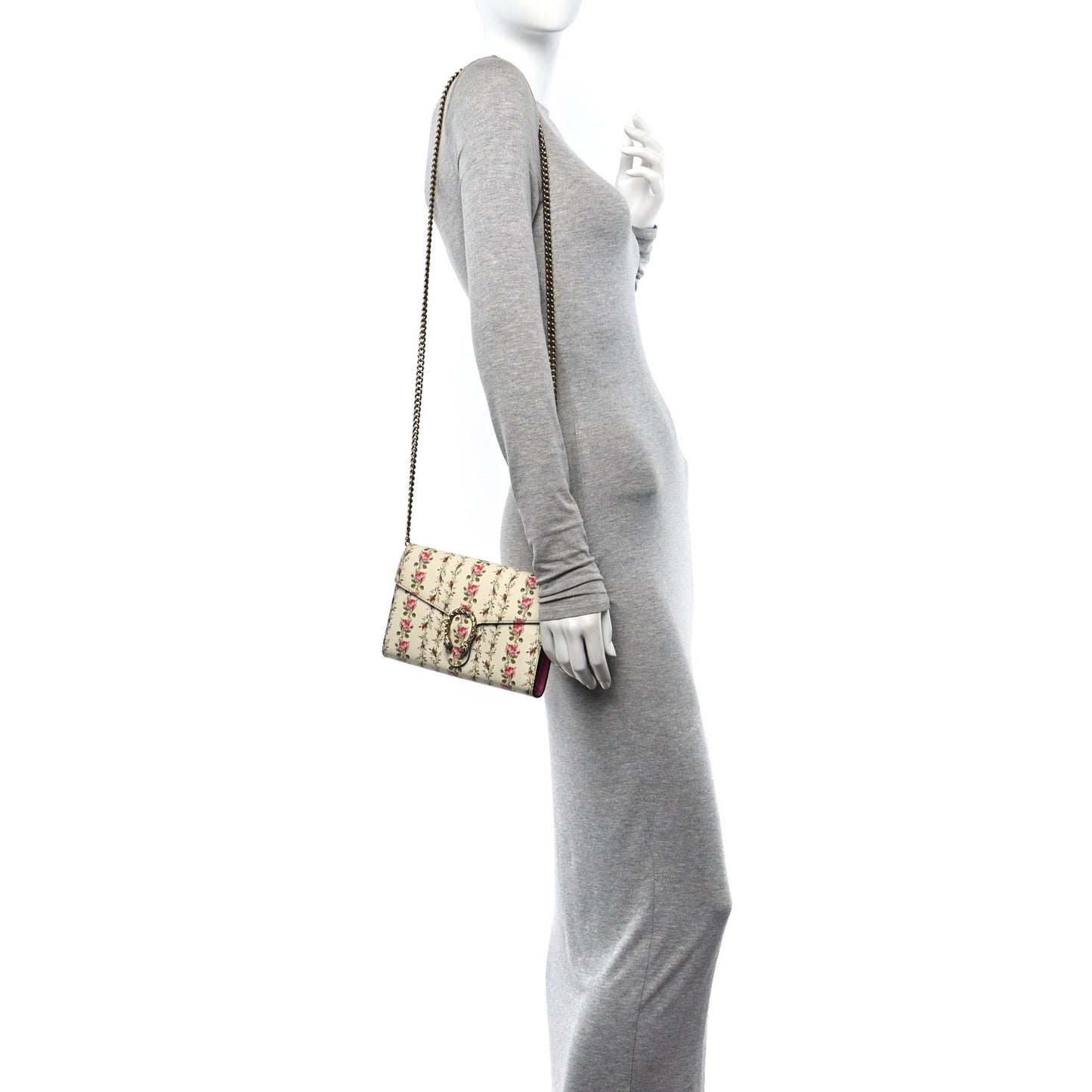 Calfskin Floral Print Mini Dionysus Chain Wallet Ivory Pink