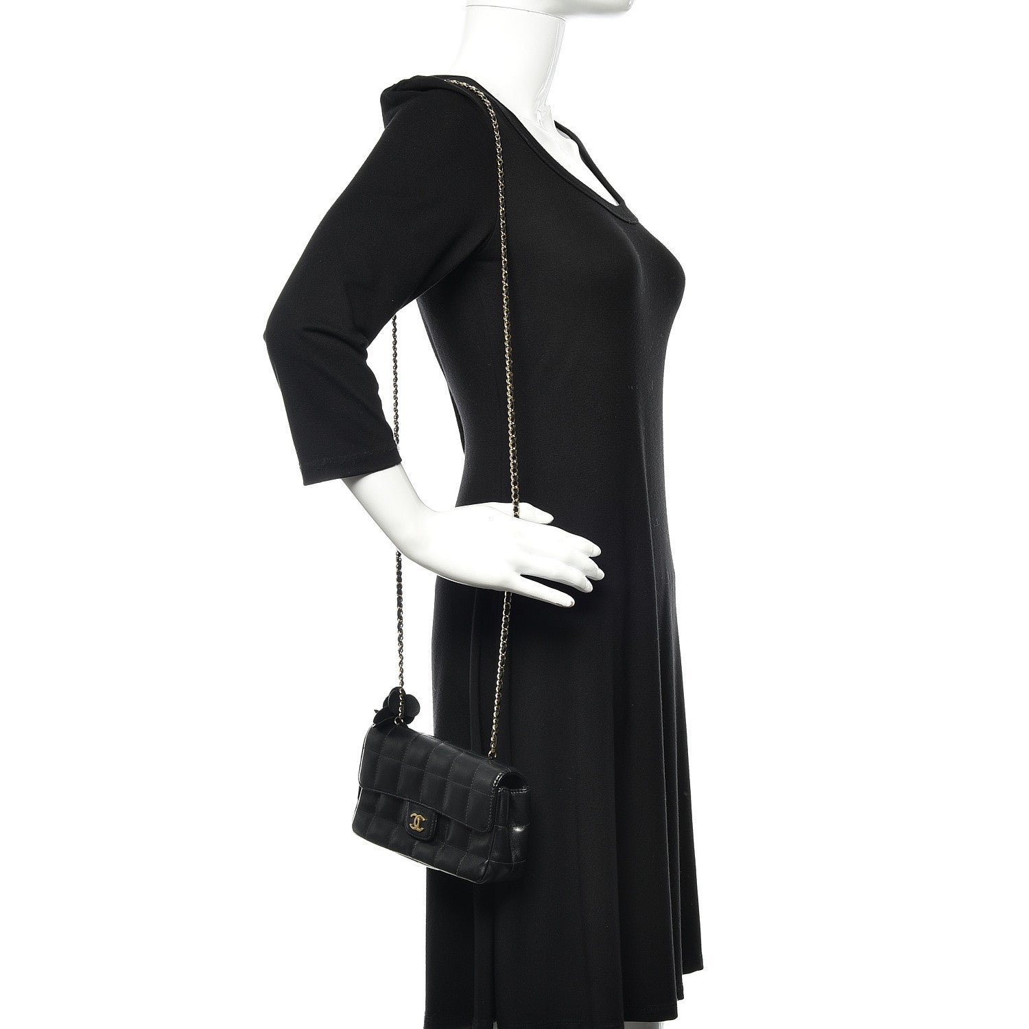 Chanel Lambskin Quilted Mini Chocolate Bar Camellia Flap Black 2 of 14