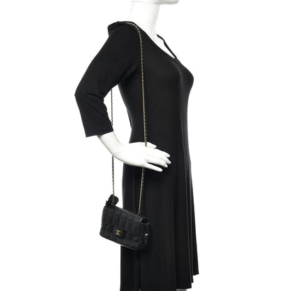 Chanel Lambskin Quilted Mini Chocolate Bar Camellia Flap Black 2 of 14