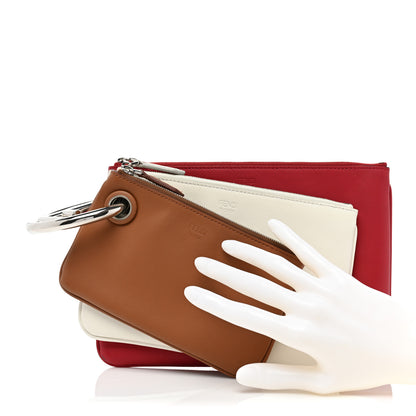 Fendi Vitello Century Opaco F is Fendi Tri-Color Triplette Pouch Set Corteccia White Ice Fragola 2 of 9