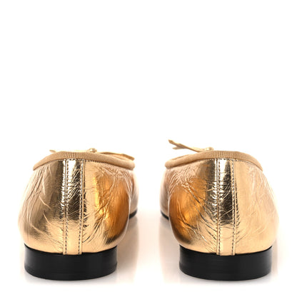 Chanel Metallic Calfskin Grosgrain Cap Toe CC Ballerina Flats 37.5 Gold 6 of 10