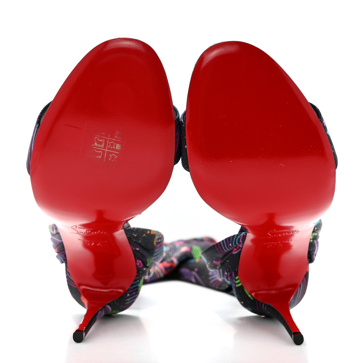 Christian Louboutin Crepe Satin Starlight Sandale Du Desert 100 Ankle Wrap Sandals 37.5 Black Multicolor 5 of 8