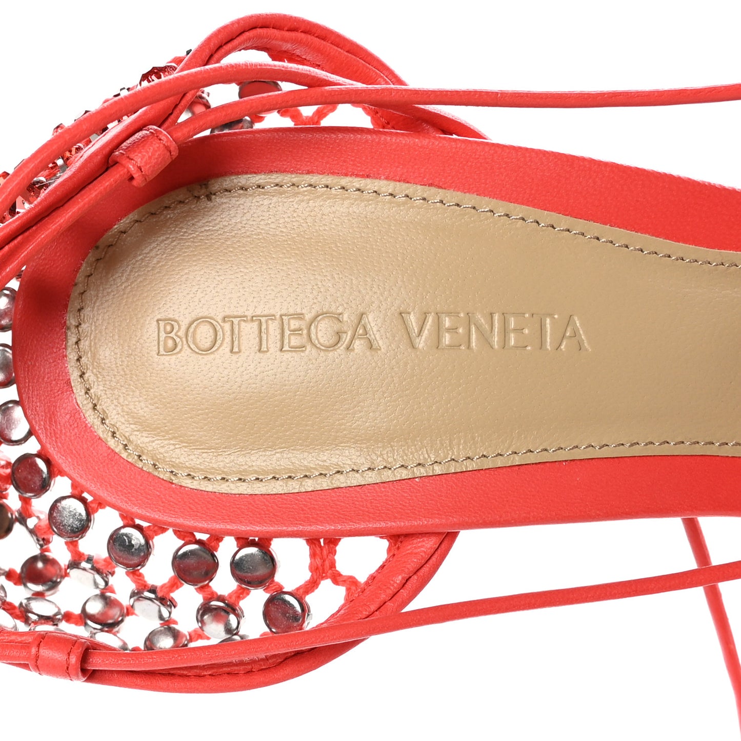 Mesh Nappa Crystal Embellished Sparkle Stretch Ankle Tie 90mm Sandals 39.5 Sunburst