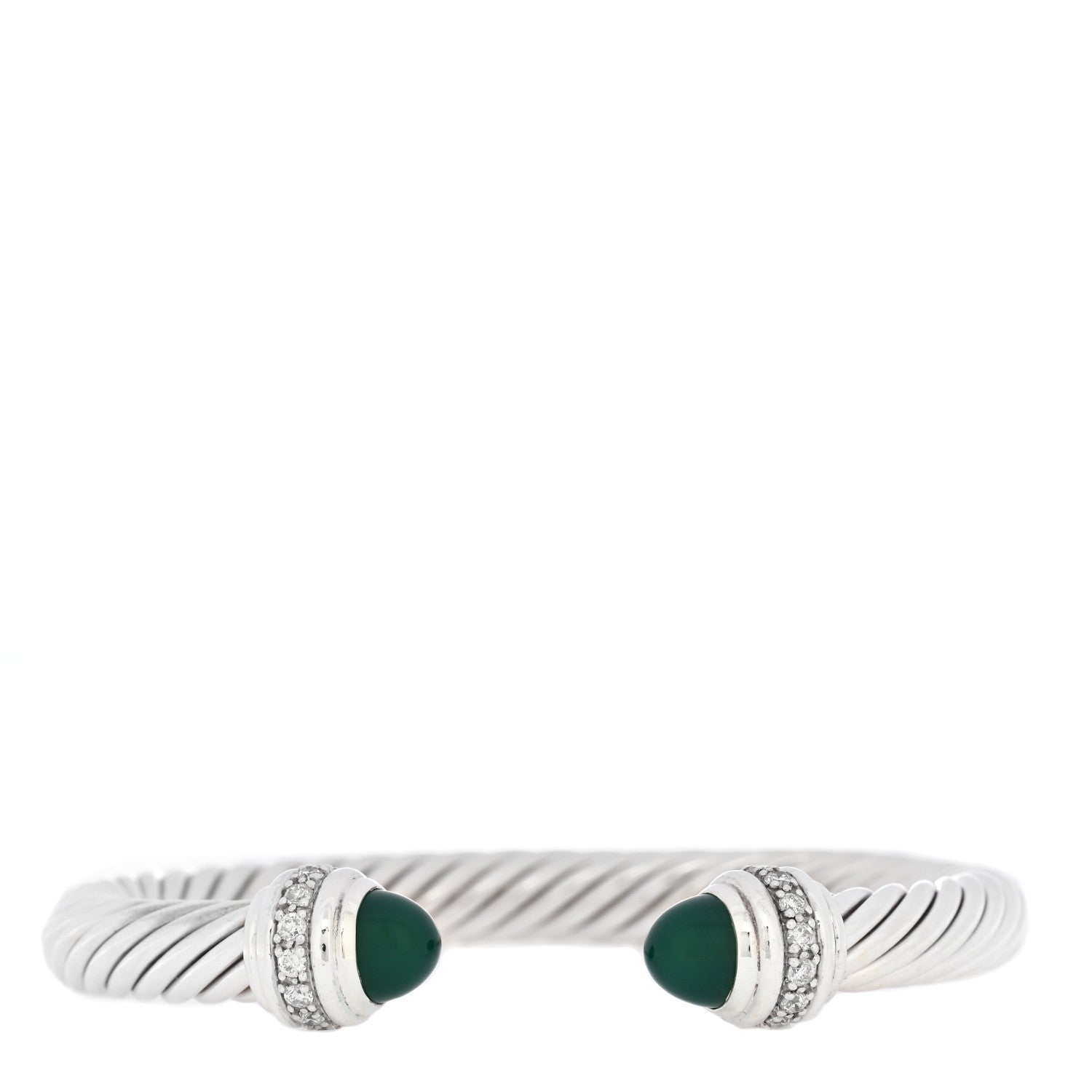 David Yurman Sterling Silver Diamond Green Chalcedony 7mm Cable Classics Bracelet 1 of 4