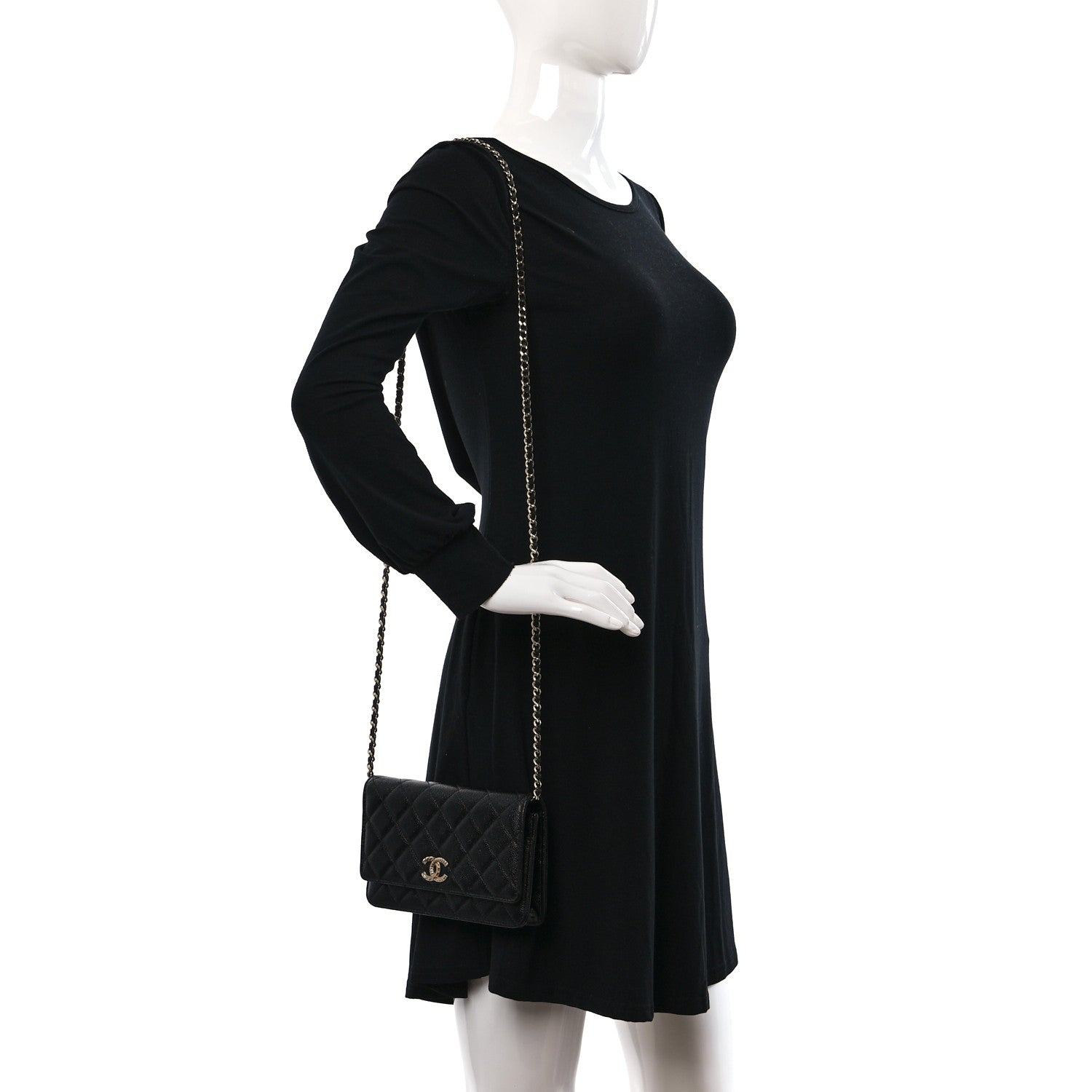 Chanel Caviar Quilted Chain CC Wallet On Chain WOC Black 2 of 11