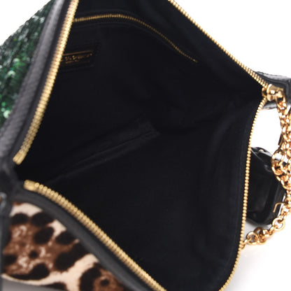 Dolce & Gabbana Sequin Leopard Print Calf Hair Chain Clutch Beige Bottle Green 5 of 7