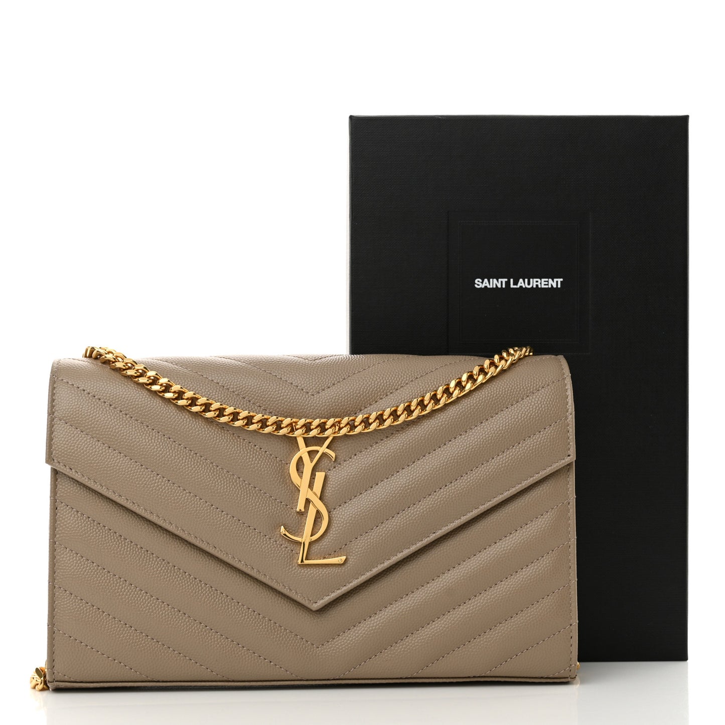 Grain De Poudre Matelasse Chevron Monogram Envelope Chain Wallet Dusty Grey