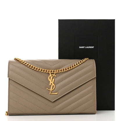 Saint Laurent Grain De Poudre Matelasse Chevron Monogram Envelope Chain Wallet Dusty Grey 11 of 11