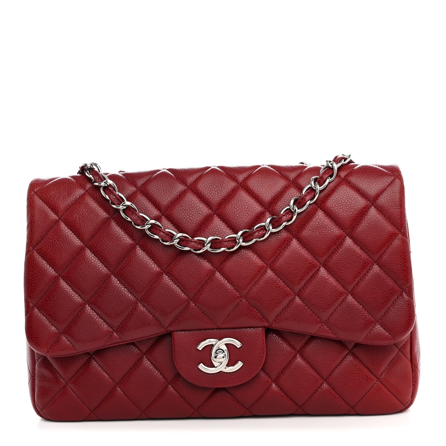 Chanel Caviar Quilted Jumbo Single Flap Dark Red 1 of 10