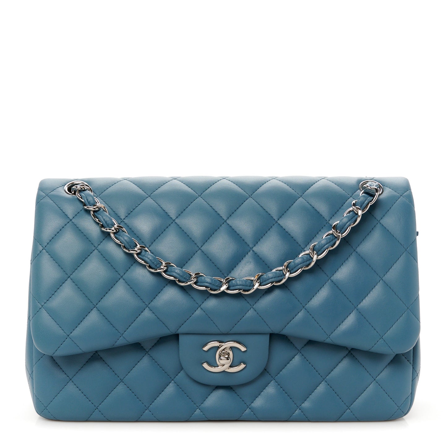 Lambskin Quilted Jumbo Double Flap Turquoise