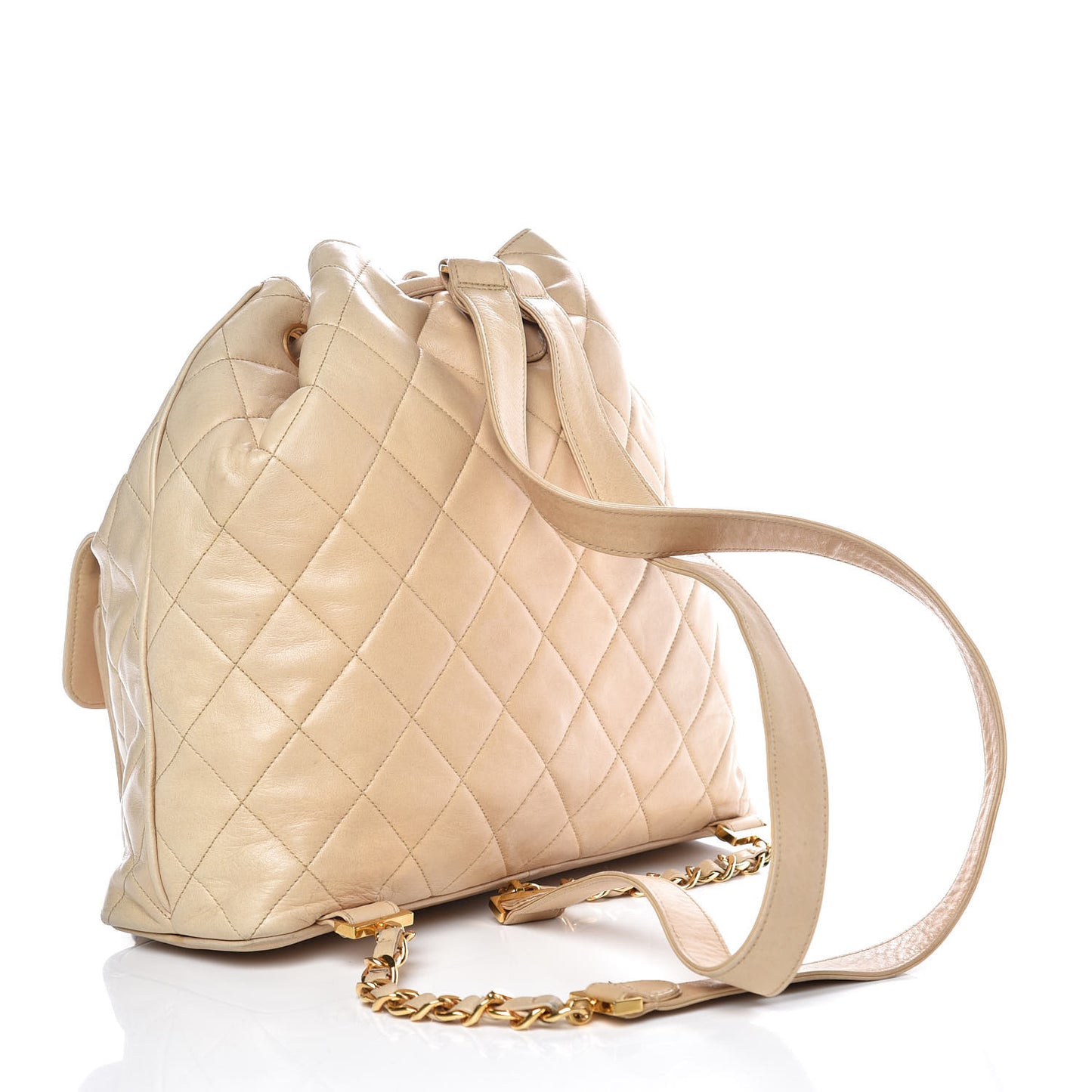 Lambskin Quilted Drawstring Backpack Beige