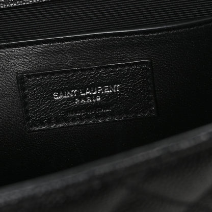 Saint Laurent Grain De Poudre Textured Mixed Matelasse Triquilt Medium Monogram Satchel Black 6 of 10