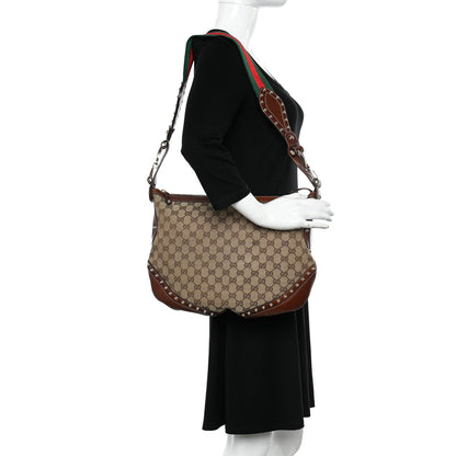 Gucci Monogram Web Studded Pelham Shoulder Bag Dark Brown 2 of 12