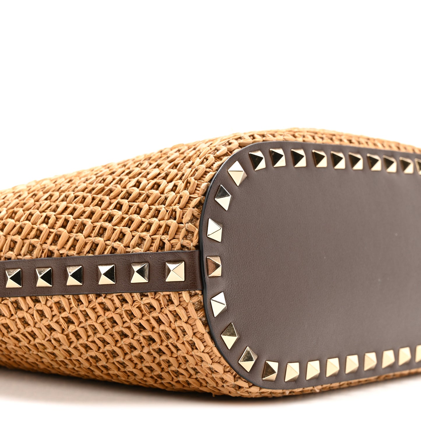 Synthetic Raffia Calfskin Rockstud Small Garden Tote Bag Tobacco Cacao