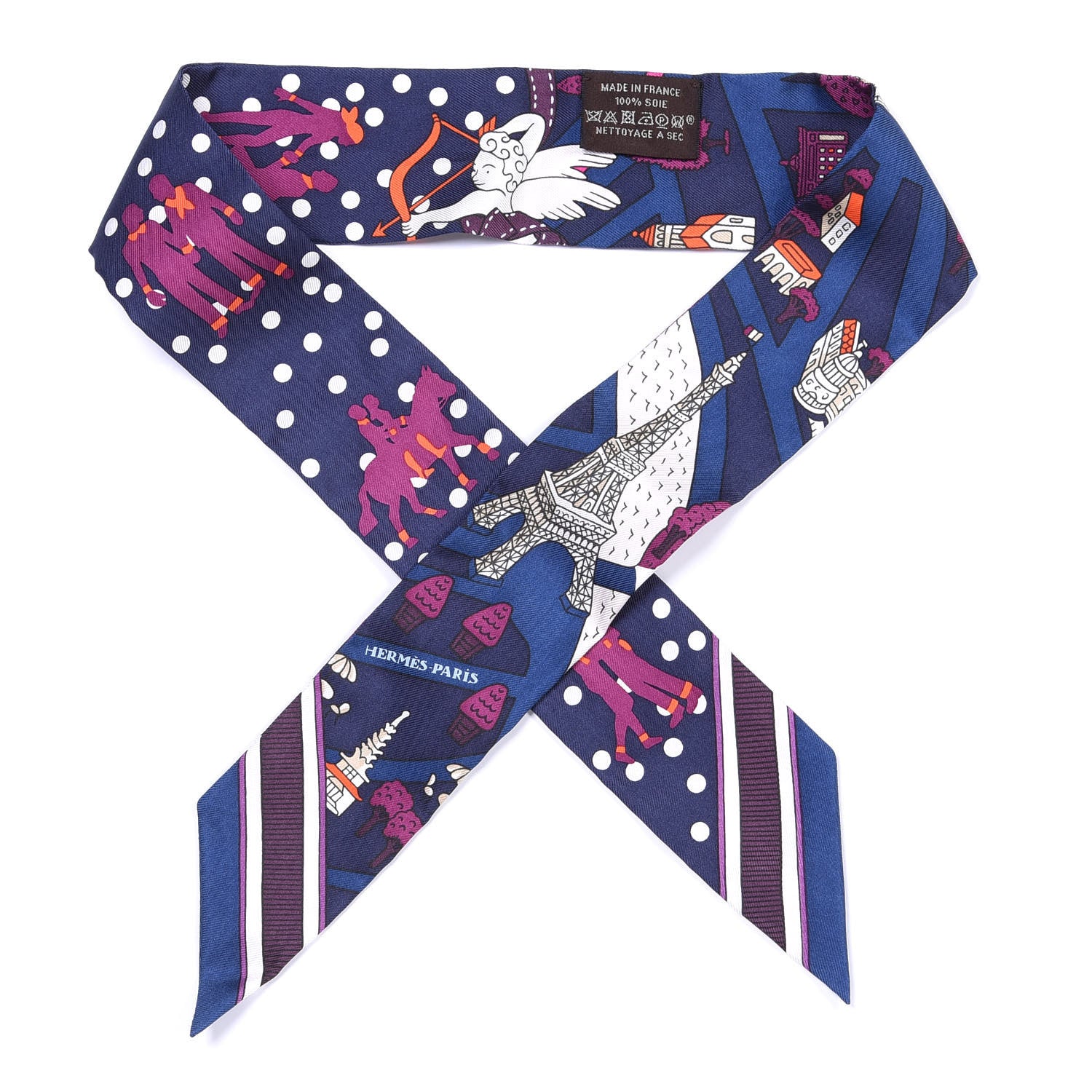 Hermes Silk Les Nouveaux Amoureux de Paris Twilly Marine Violet White 1 of 4