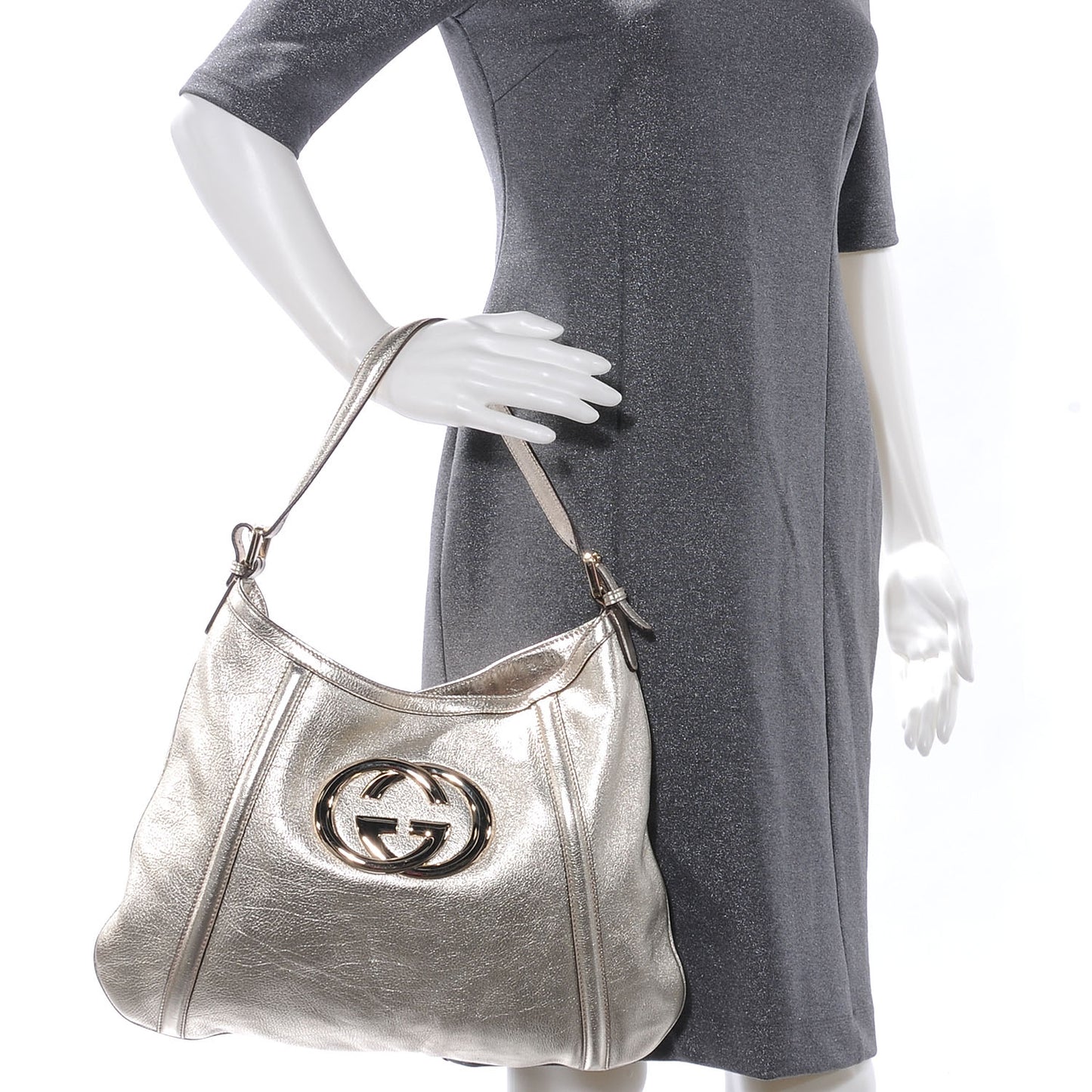 Leather Medium Britt Hobo Metallic Gold