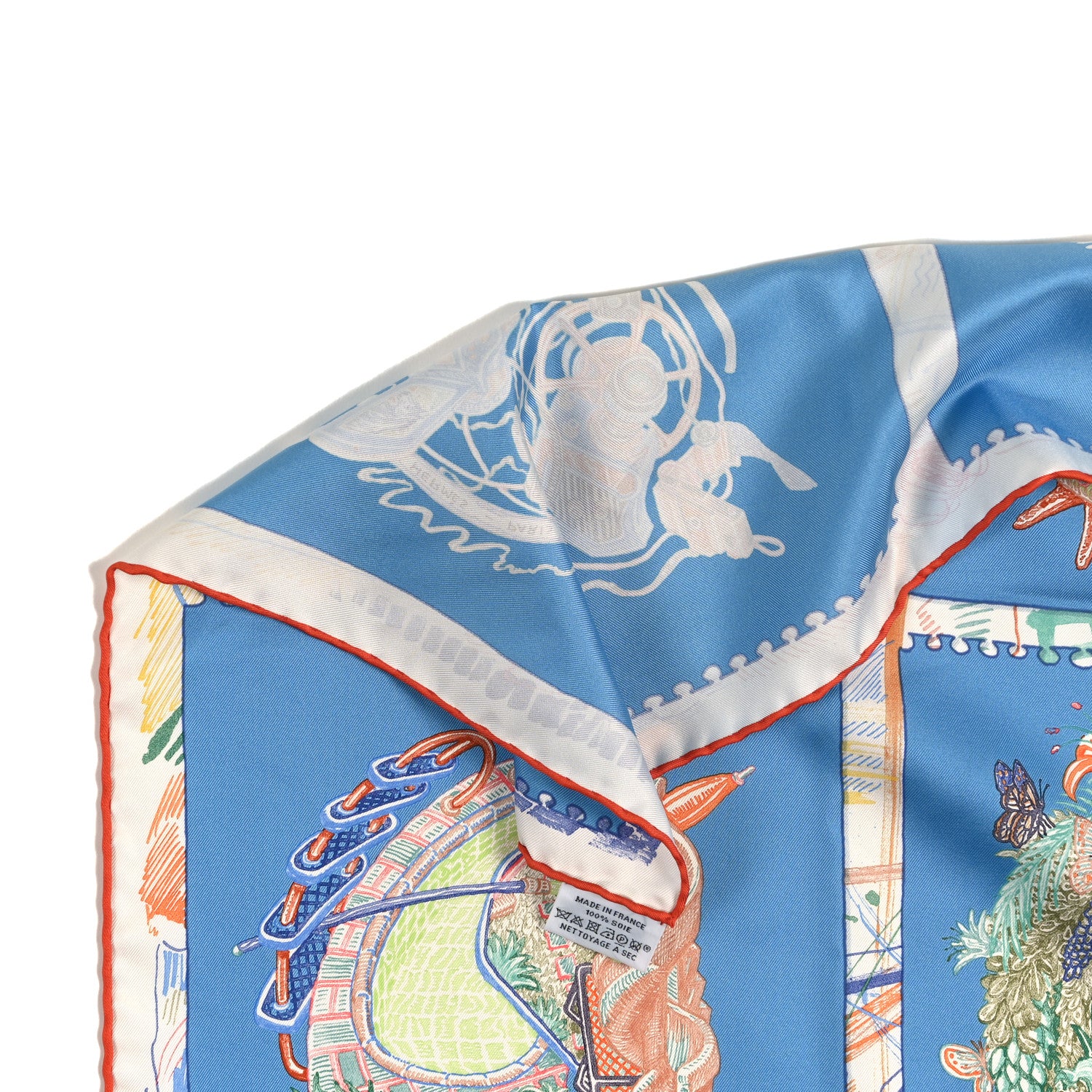 Hermes Silk Chevaloscope Scarf 90 Bleu Orange Multicolor 3 of 3