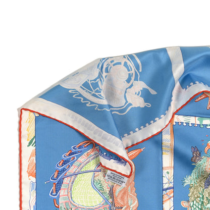 Hermes Silk Chevaloscope Scarf 90 Bleu Orange Multicolor 3 of 3