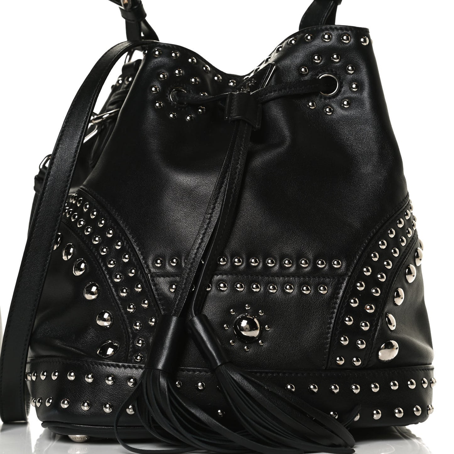 Soft Calf Studded Bucket Bag Black