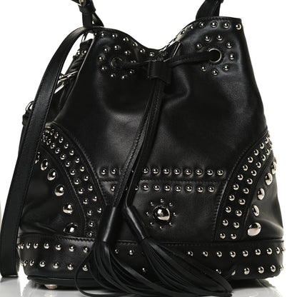 Prada Soft Calf Studded Bucket Bag Black 8 of 14