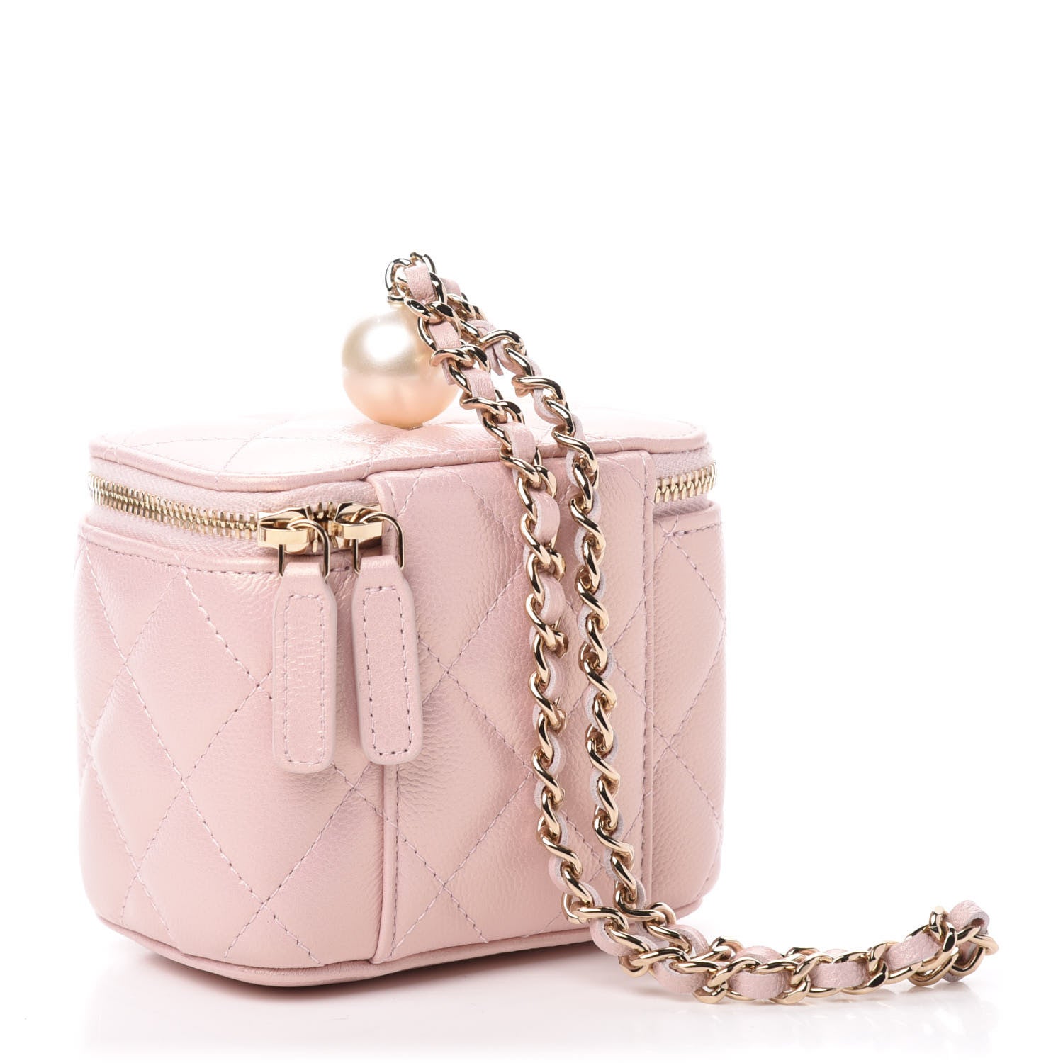 Chanel Iridescent Caviar Quilted Mini Pearl On Top Vanity Case With Chain Light Pink 3 of 11