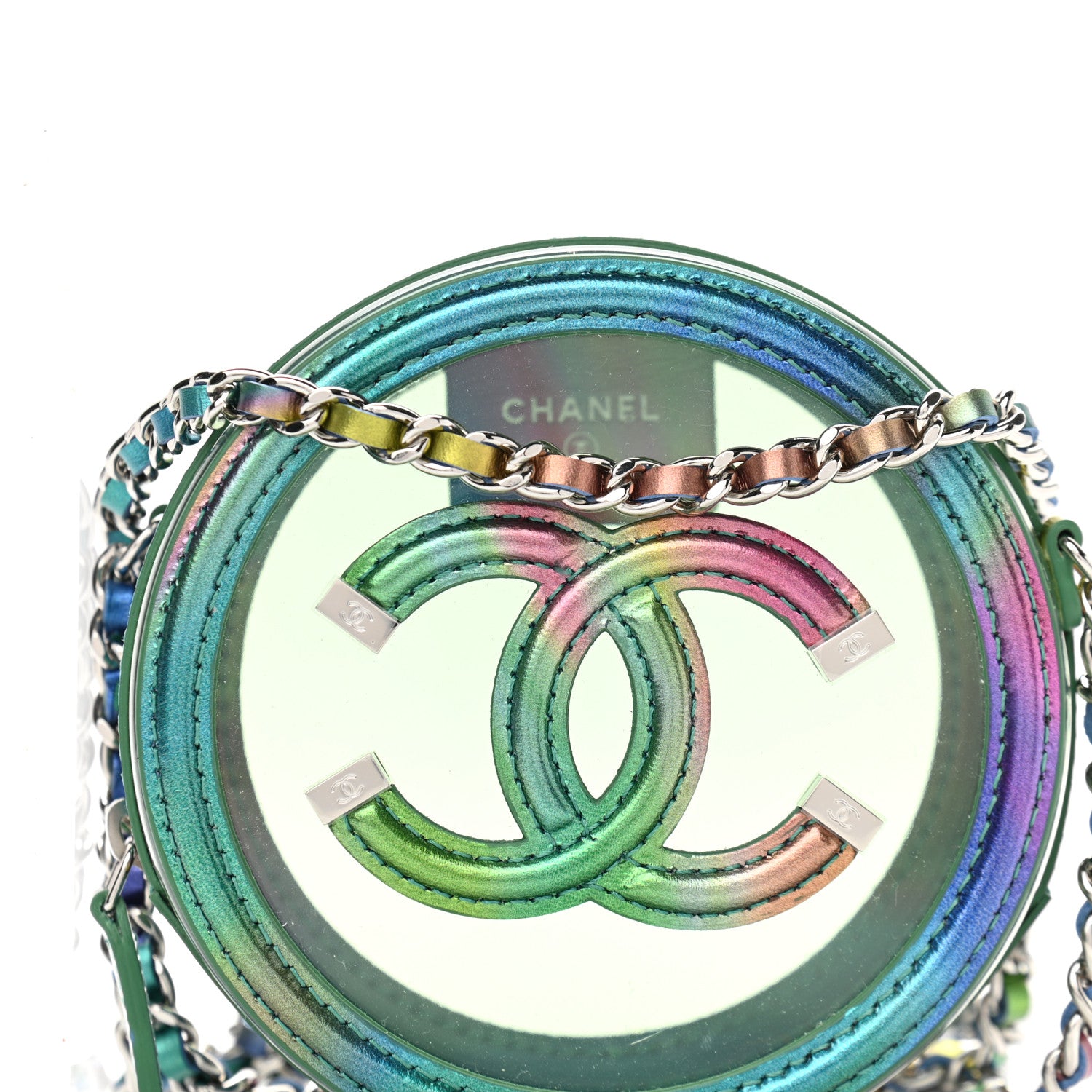 Chanel PVC Calfskin Lambskin Quilted Round Filigree Clutch With Chain Green 8 of 10