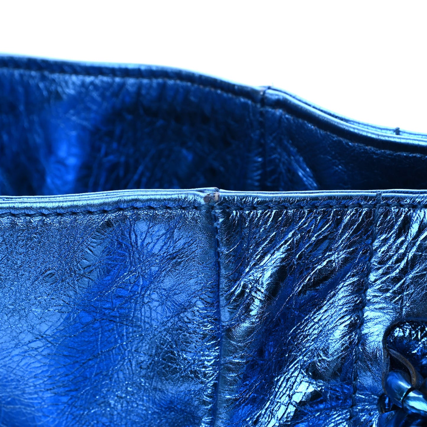 Metallic Cracked Calfskin Modern Chain Tote Blue