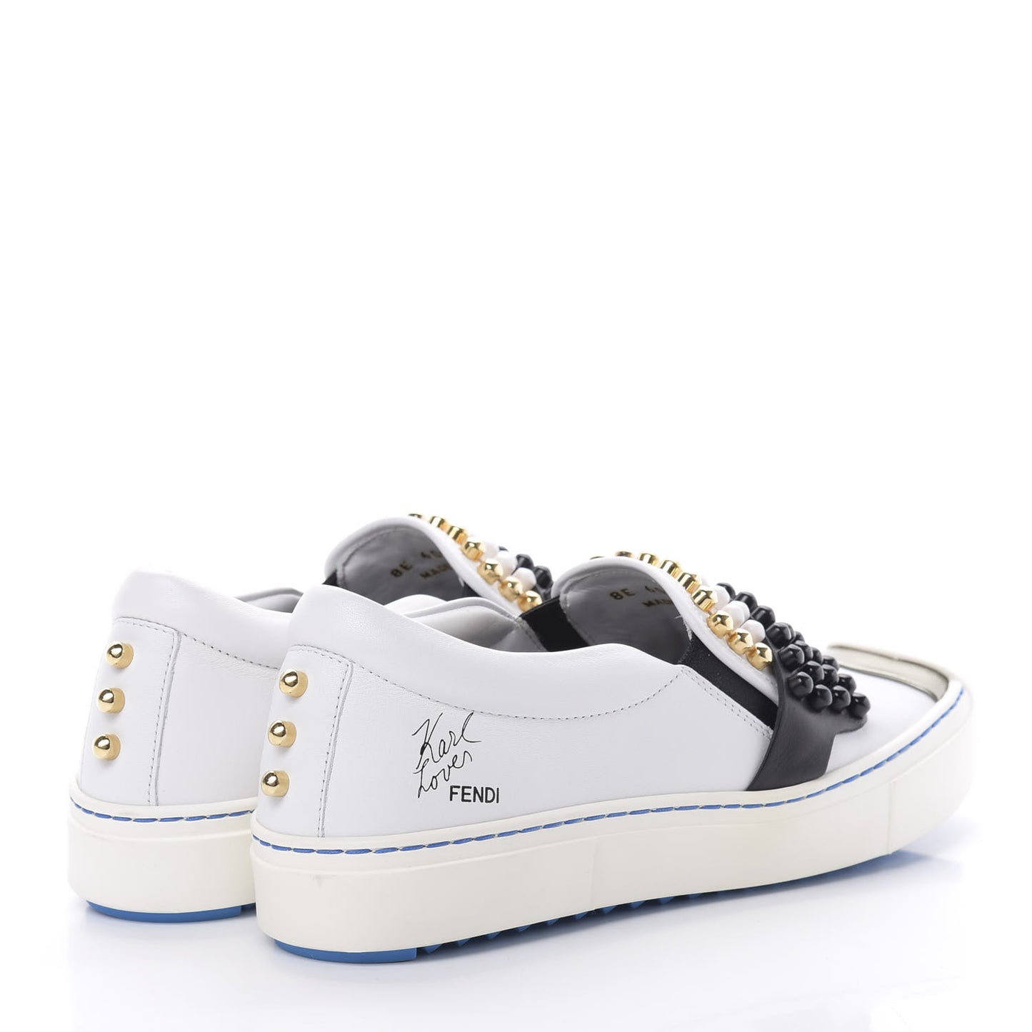 Calfskin Studded Karlito Slip On Sneaker 37 White