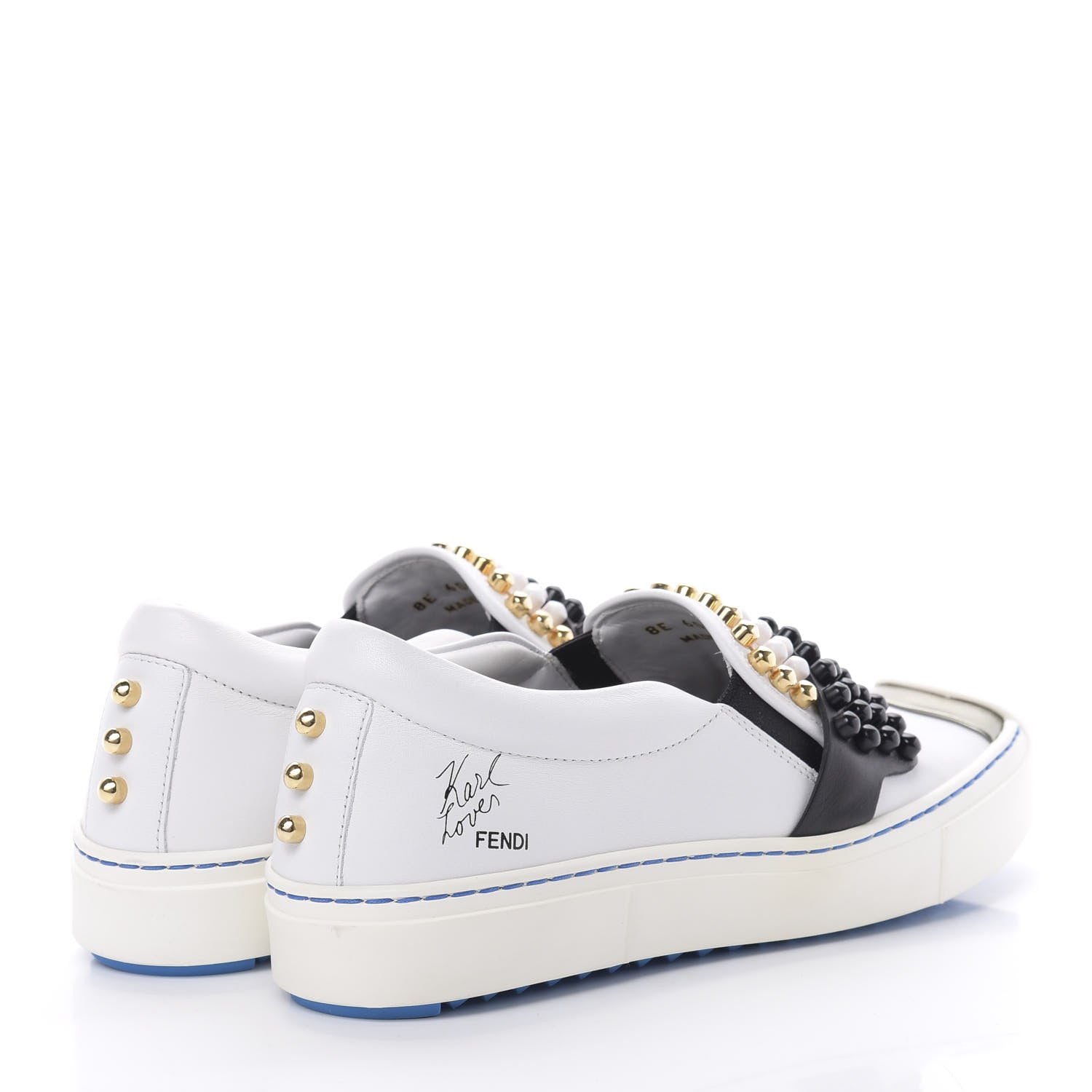 Fendi Calfskin Studded Karlito Slip On Sneaker 37 White 4 of 9