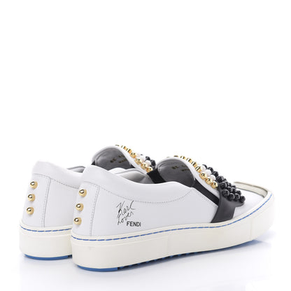 Fendi Calfskin Studded Karlito Slip On Sneaker 37 White 4 of 9