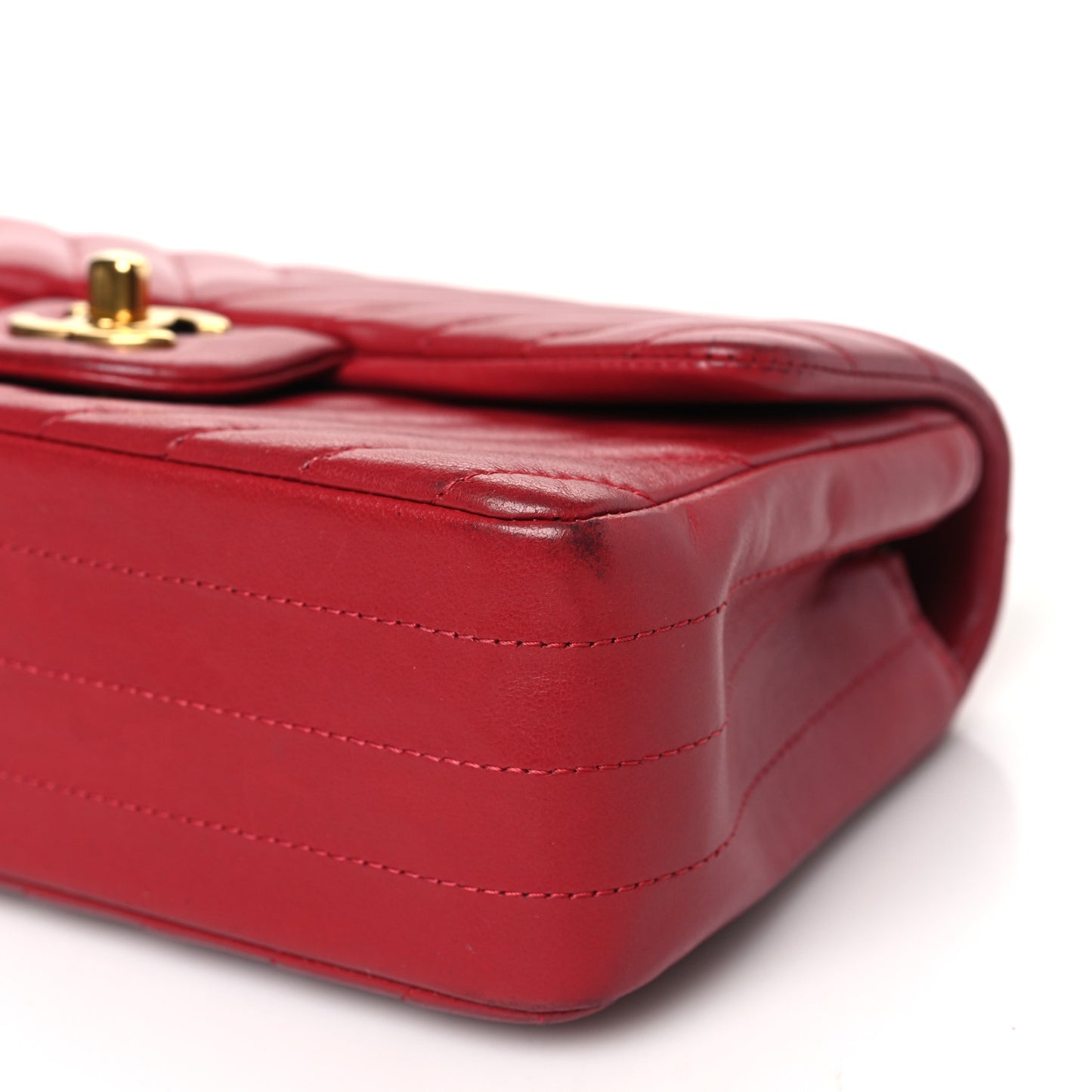 Lambskin Chevron Quilted Mini Rectangular Flap Red