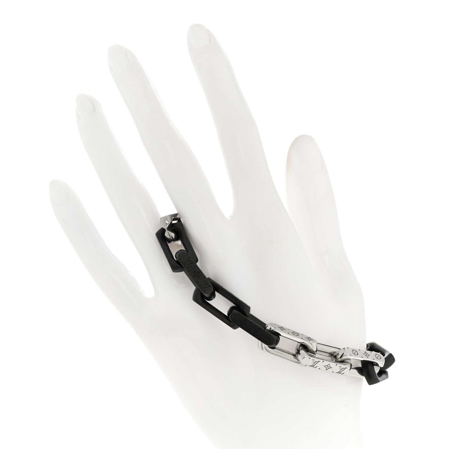 Metal Monogram Chain Bracelet Silver Black
